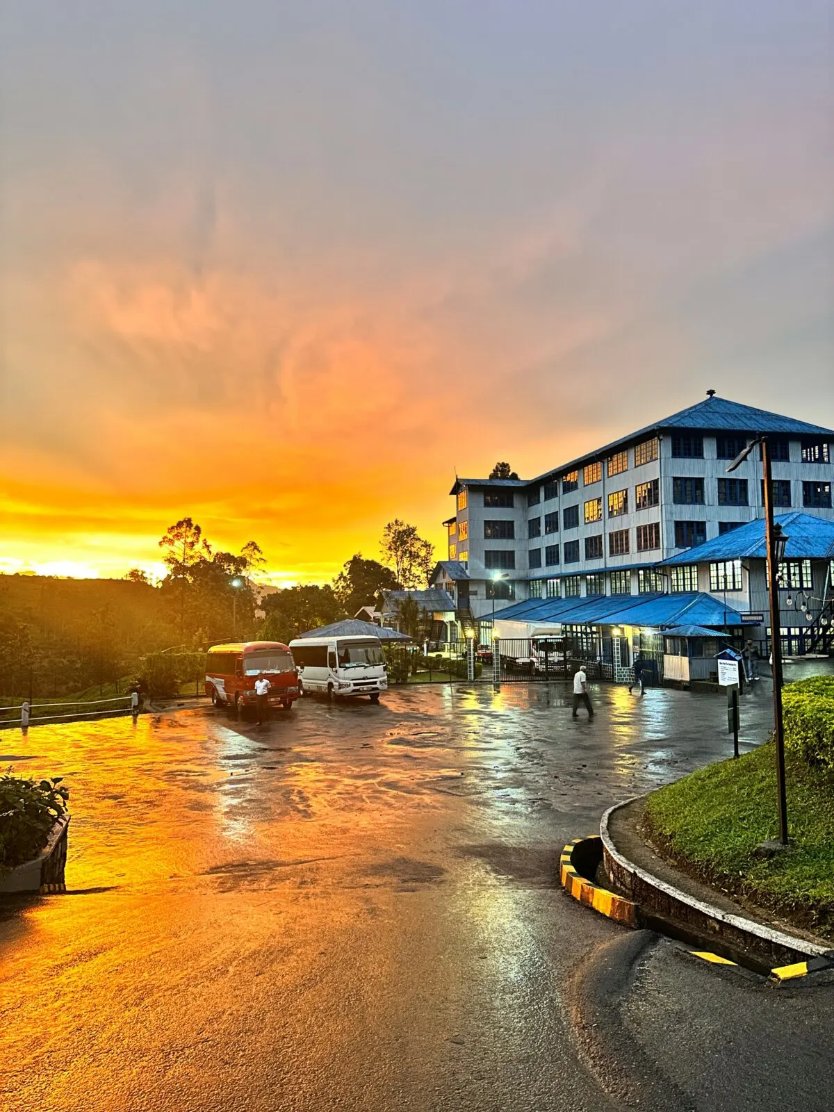 The Bluefield tea factory standing among terraced tea slopes in the hills above Ramboda