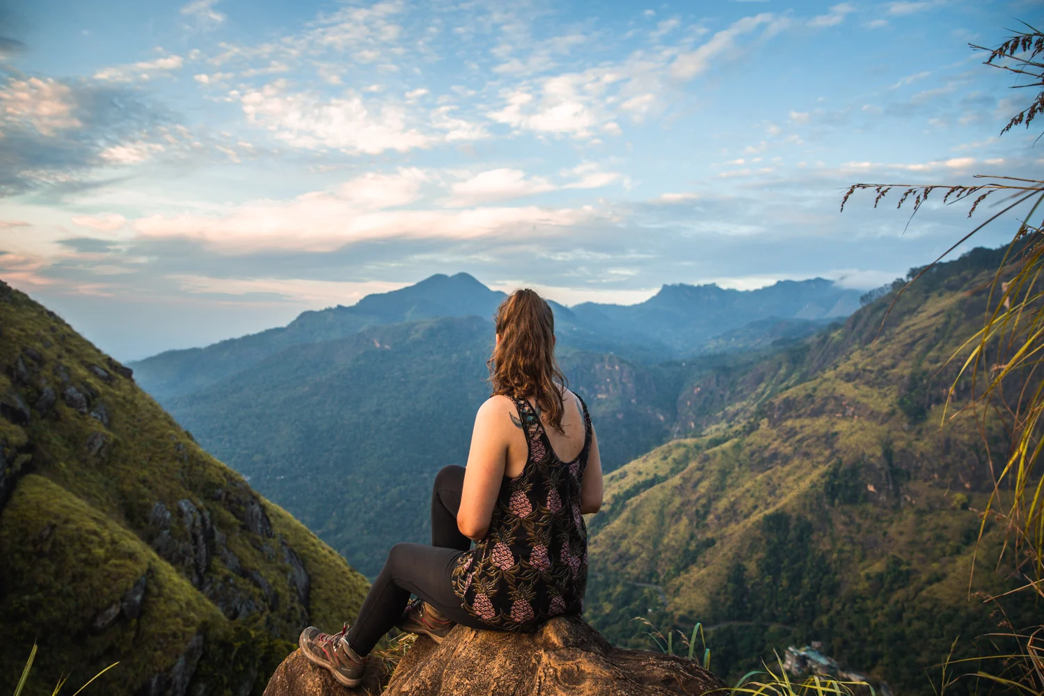 First light over the valley from the ridge of Little Adam's Peak, Ella Rock opposite in shadow