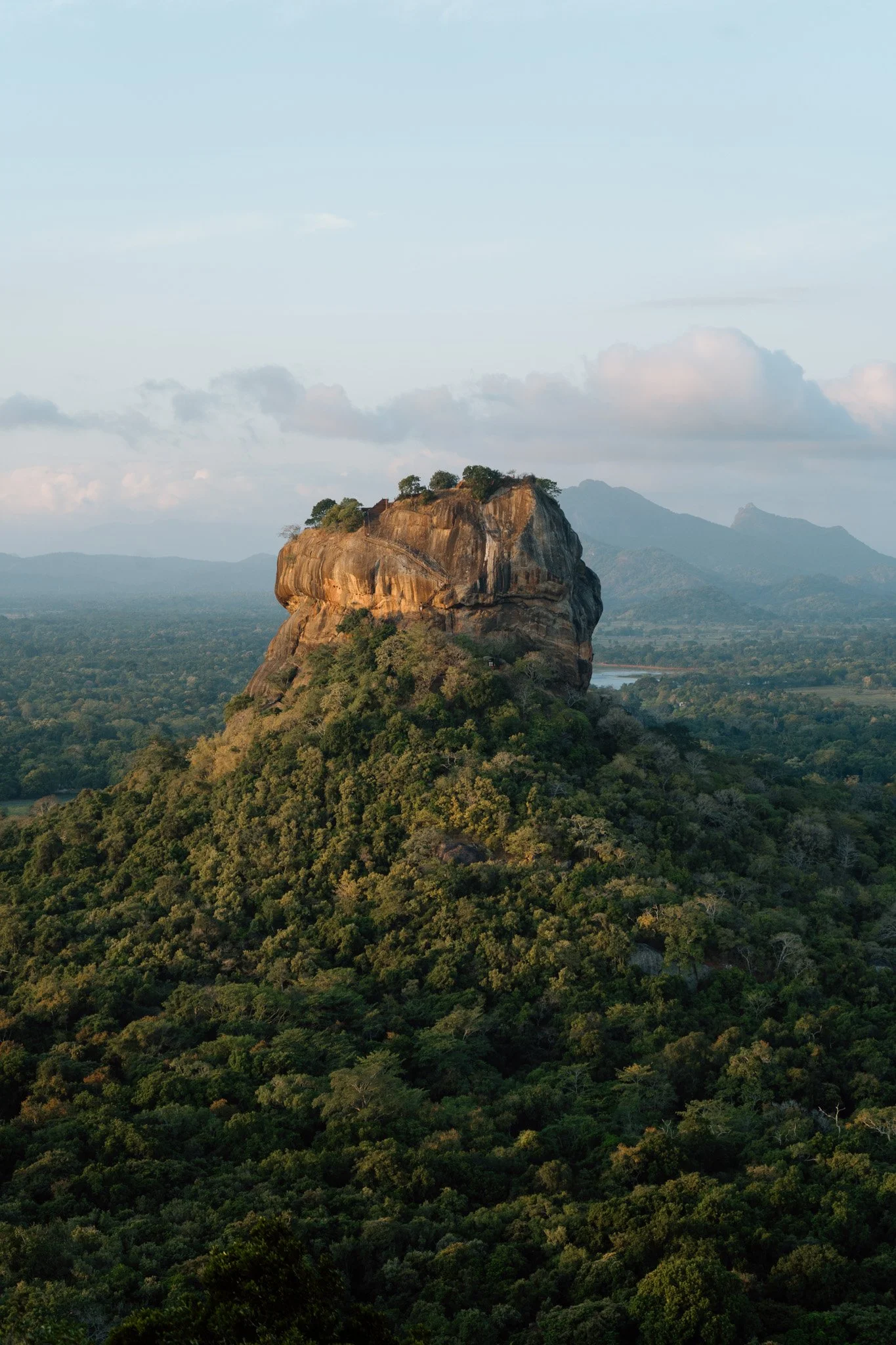 Sigiriya rock rising out of the plain in early light