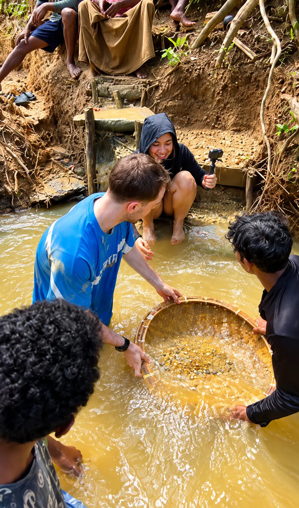 The shallow baskets at the stream, where the gem-bearing gravel gives up its stones.